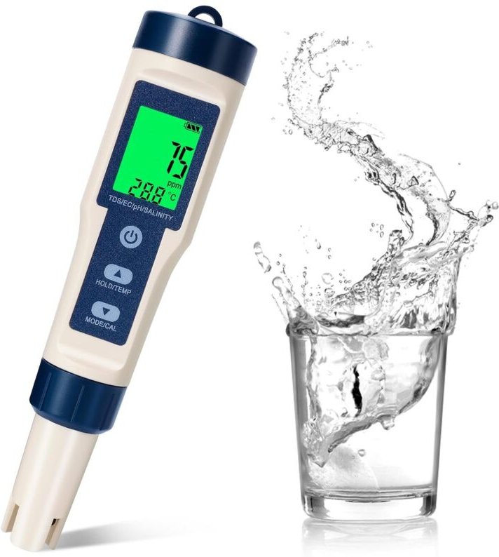 5-in-1 Digital-Temperaturmessgerät: pH-Wert, TDS, EC, Salzgehalt, Leitfähigkeit, Wasserfilter, Reinheit, Stift mit Hinte...