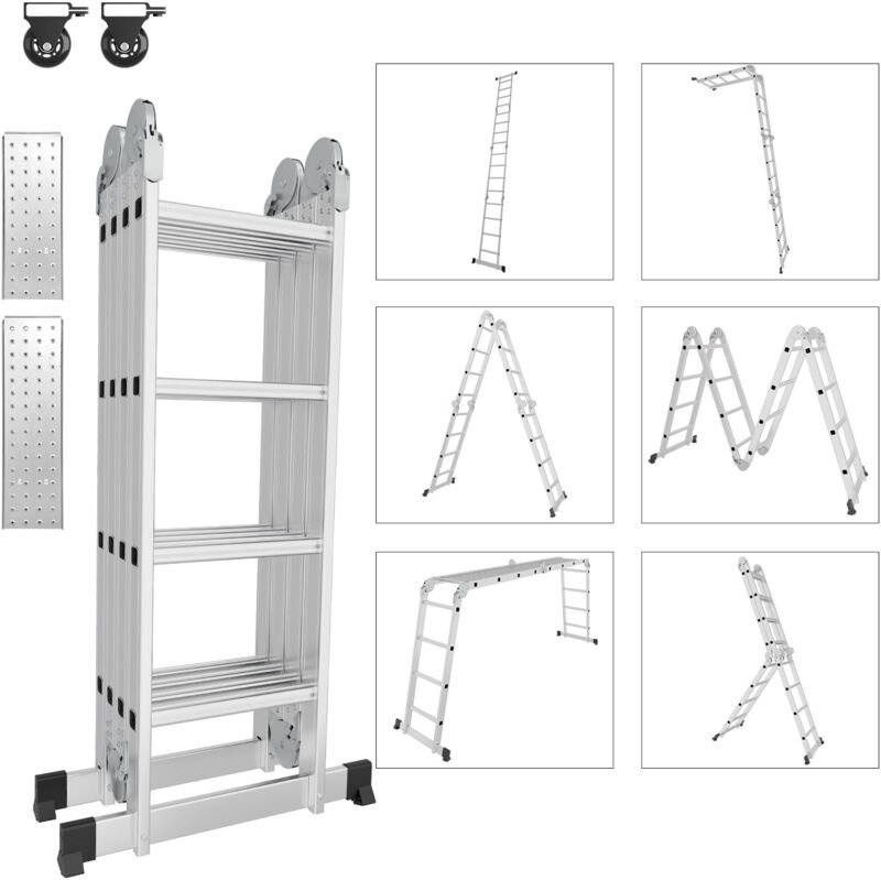 TolleTour Leiter Mehrzweckleiter Alu Gelenkleiter Klappleiter 470cm Multifunktionsleiter Aluleiter Mit Plattform Bis 150...