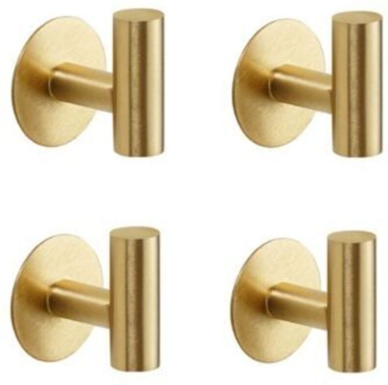 Set mit 2 selbstklebenden Haken aus gebürstetem, goldenem Edelstahl SUS304 - Robuste und wasserdichte Wandhaken für Mänt...