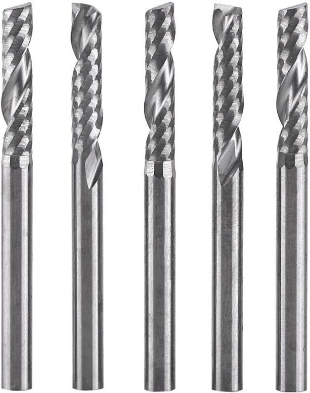 Schaftfräser, 5 Stück 1/8"-Schaft-CNC-Schaftfräser mit Bohrer, 3,0 mm × 12 mm Hartmetall-Flachkopf-Schaftfräser für Holz...