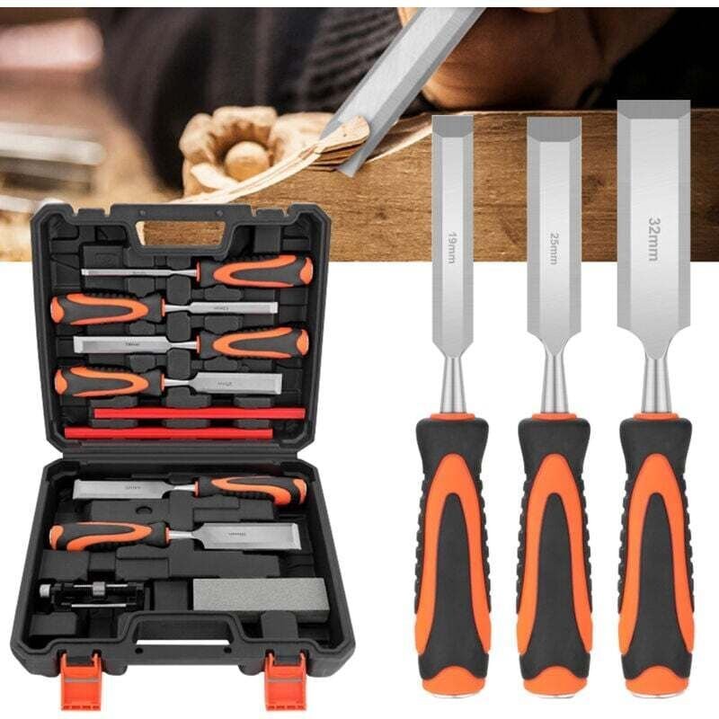 Stechbeitel Set für Holz 10tlg. Ultrixe Holzbearbeitungs Holzmeißel-Set zum Abziehführung, Schleifstein und Aufbewahrung...