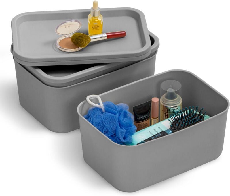 Iris Ohyama - Lot de 3 Boites de Rangement en Plastique avec Couvercle non Clipsable, Empilables, pour Cuisine, Salle de...