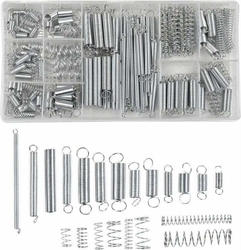 200 Stück Druckfedern, Zugfedern, verschiedene Zugfedern, 20 Größen, verzinkte Stahlfedern mit Aufbewahrungsbox
