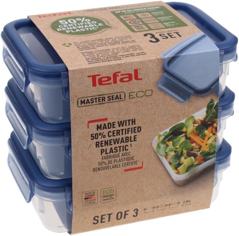 Tefal - clip & close frischhaltedosenset - 3-teiliges 3 x 0.8l - n1171718 - 4168430013543