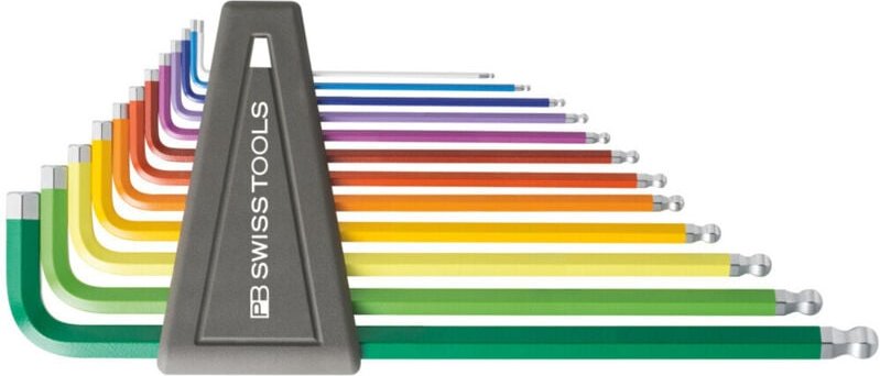 PB SWISS TOOLS 6-kant-Winkelschraubendreher-Satz, lang zöllig, pulverbeschichtet, Anzahl Schraubendreher: 12Z