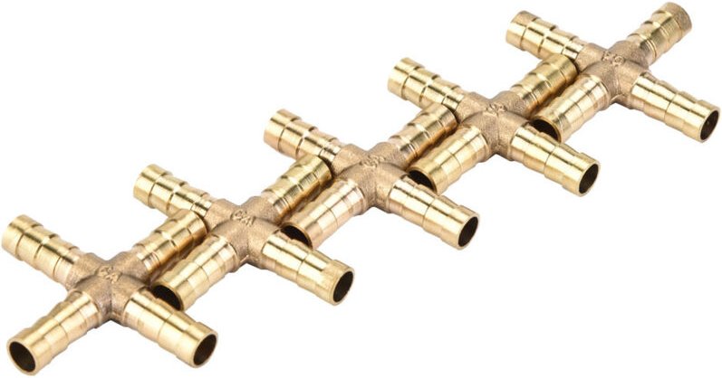 Satz mit 5 Messing-4-Wege-Kreuzstücken für Schläuche, Schlauchverbinder mit Widerhaken für Luft, Wasser, Öl, Gas und Kra...