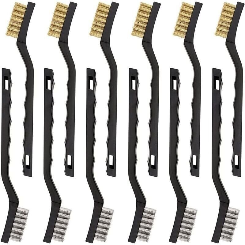 12er-Pack Mini-Drahtbürsten, Reinigungsbürste aus Edelstahl und Messing zum Reinigen von Schweißschlacke, Reibung und Ro...