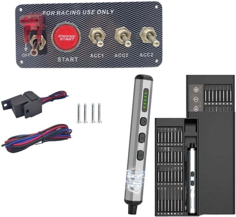 Panneau Commande Démarrage Moteur 12V LED Interrupteur Bouton-Poussoir 5 en 1 avec Tournevis