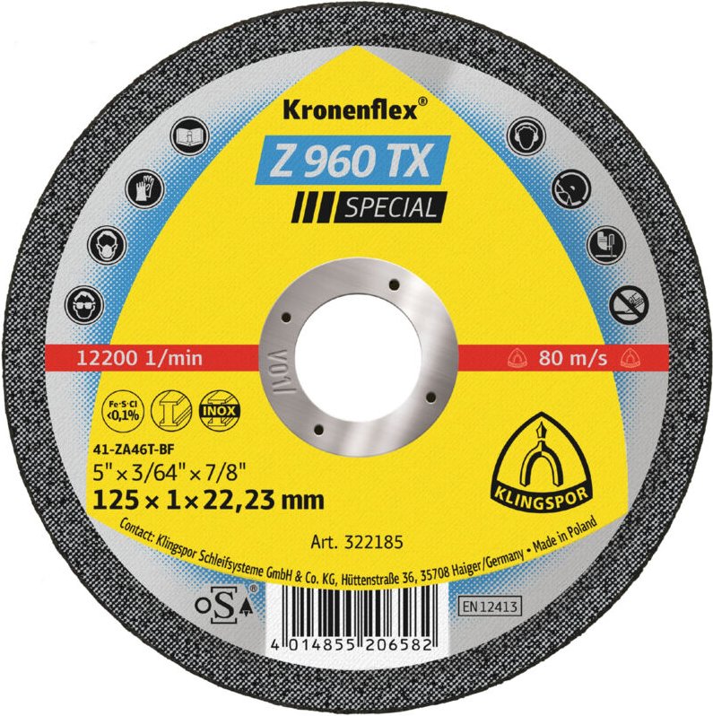 Klingspor Z 960 TX Trennscheiben, Zirkon 125 x 1 x 22,23 mm gerade 25 Stk