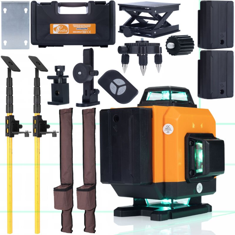 Rosfix Set Orange Tiger ROT16L – 16 Linien Kreuzlinienlaser mit Stativ 285 cm & 400 cm 360° Grünlaser, IP54, ±3°, 25 m R...