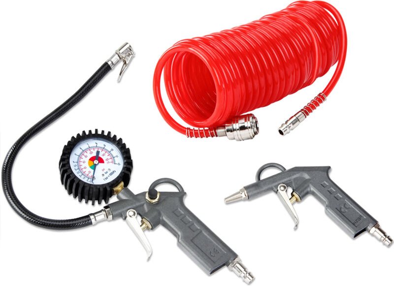 Druckluft Set 3tlg. 12 Bar für alle Kompressoren 5m Schlauch Ausblaspistole Zubehör Reifenfüller Luftdruckprüfer - Deuba