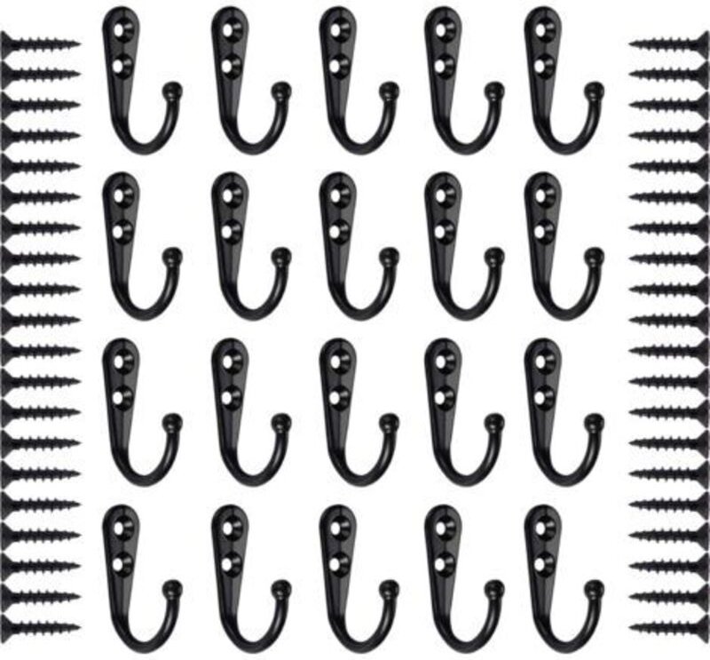 20 Stück Haken, Schwarzer Wandhaken, Kleiderhaken, Wandgarderobe, Metall-Türhaken, Retro-Kleiderhaken mit Schrauben