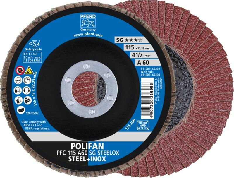 Fächerschleifscheibe a 60SG gewölbt 115mm K60 Pferd