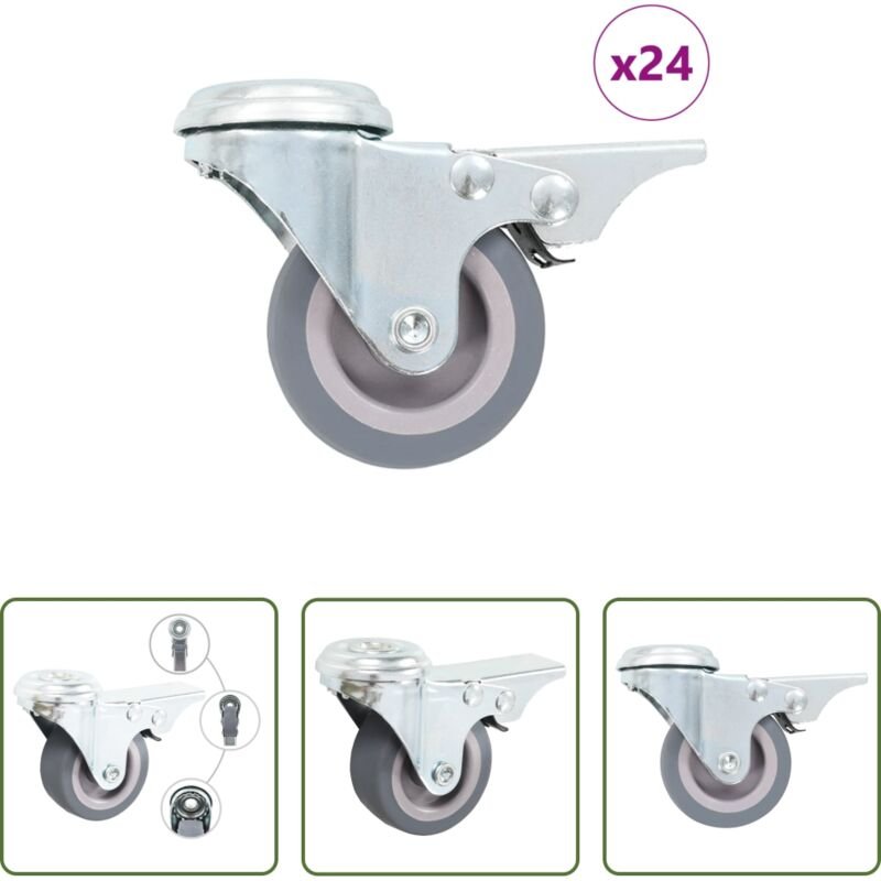 Lenkrolle mit Bremse - 24 Stk. Lenkrollen mit Rückenloch 50 mm