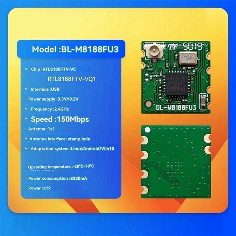 RTL8188FTV Drahtloses WIFI-Modul mit IPEX-Block für Linux Android USB-Schnittstelle 2,4 GHz BL-M8188FU3