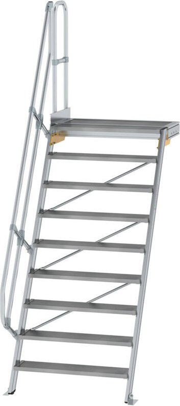 Treppe mit Plattform 60° Stufenbreite 1.000 mm 9 Stufen Aluminium geriffelt - 600409 - Günzburger Steigtechnik