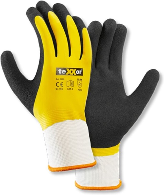 teXXor® Polyester-Strickhandschuh LATEX weiß/gelb/schwarz 222610 Gr.10