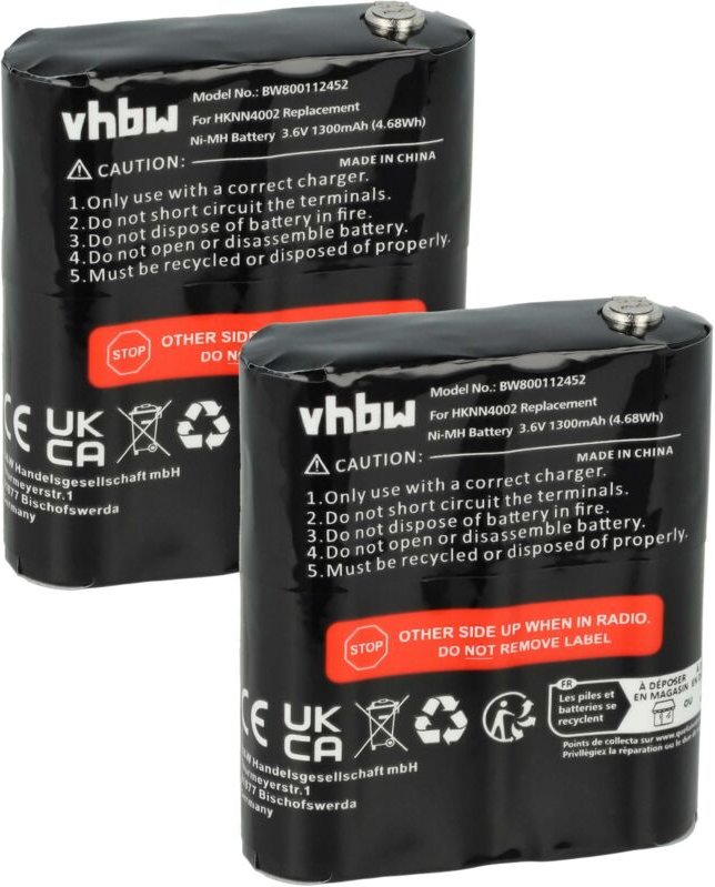 Vhbw - 2x Akku Ersatz für Motorola KEBT071B, KEBT-071-C für Funkgerät, Walkie Talkie (1300 mAh, 3,6 v, NiMH)