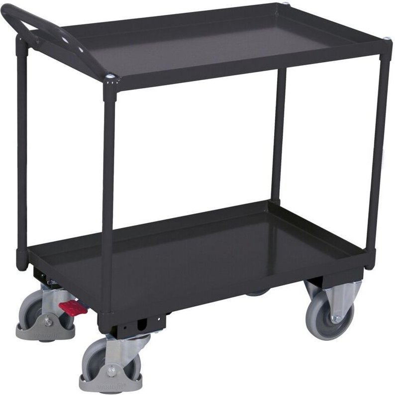 VARIOfit Tischwagen mit Wanne, gebogenem Schiebegriff und 2 Ladeflächen 845x495mm Anthrazitgrau RAL 7016