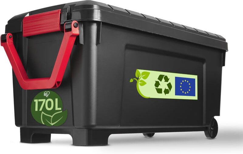 Iris Ohyama, Kofferraum, Plastik-Aufbewahrungsbox mit Deckel und Verschlussklammern, 170L, Einzel, SIA-1000, Schwarz