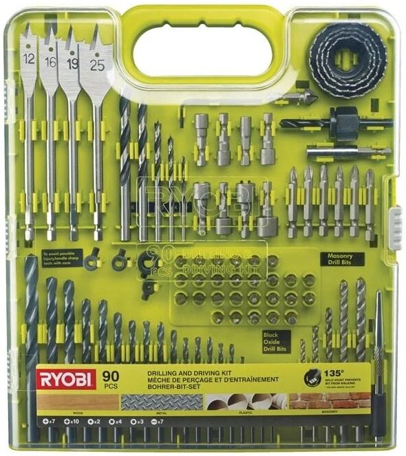 RAKDD90 Kit 90 Bits 1/4' Sechskant-Bits Fräser-Bits Schraubendreher Bohrer - Ryobi