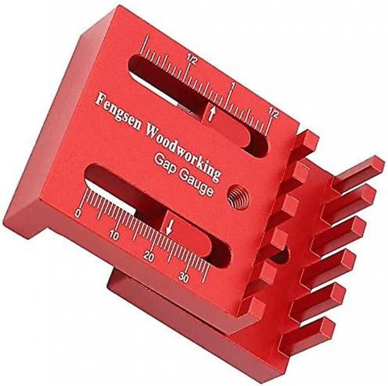 BEBUSINGOTO Holzlineal, Tiefenmesser, Sägezahnlineal, Messwerkzeug für die Holzbearbeitung, Rot