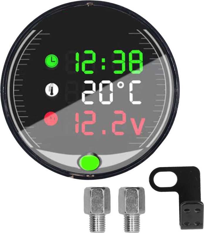 Digitales LED-Voltmeter für Motorräder - Modifiziertes Voltmeter - Umgebungstemperaturmessung - Chronograph 9 bis 24 V -...