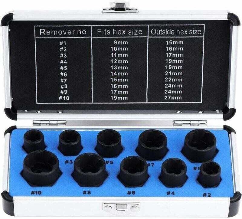Steckschlüsselsätze, Mutternausdreher, Steckschlüssel für beschädigte Schrauben, 9–19 mm (10 Stück)