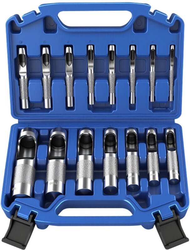 ALOVEZ 15-teiliges Gürtellocher-Set, Werkzeuge zum Stanzen von Leder und Karton, Rundstanzköpfe, Gürtellocher, Hohllochs...