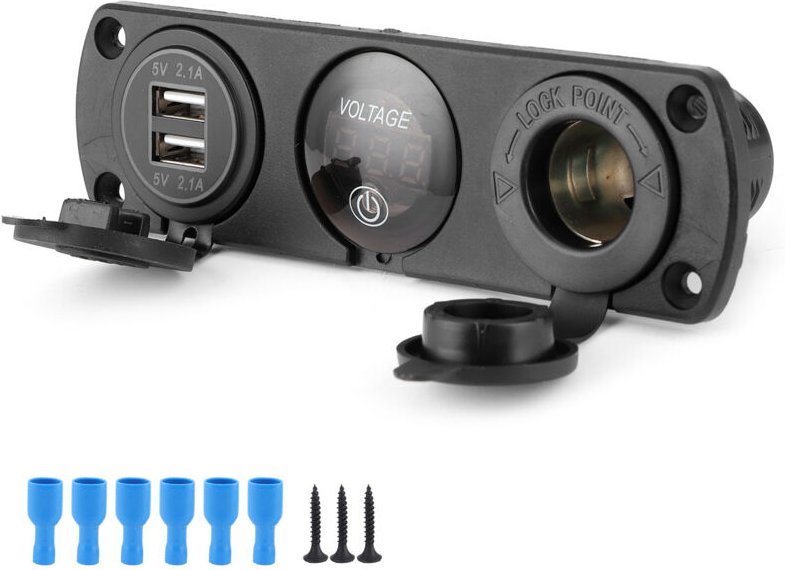 12V 3-Loch Zigarettenanzünder-Steckdosenleiste mit Voltmeter, Dual-USB-Kfz-Ladegerät und Überladeschutz