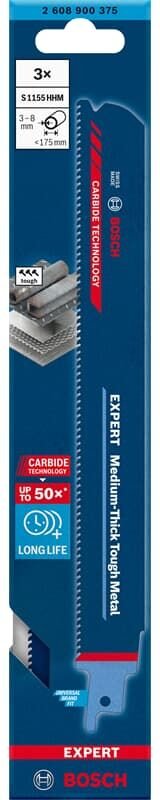 Bosch Expert Säbelsägeblatt S1155HHM Medium Thick Tough Metal 1tlg., Ausführung: 2608900375, VPI 3 Stk