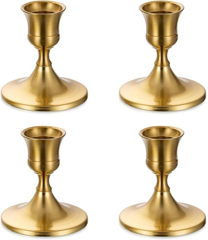 Kleiner goldener Kronleuchter-Kerzenständer – 4er-Set dekorative Metall-Kerzenständer für Stumpenkerzen, Weihnachtsdekor...