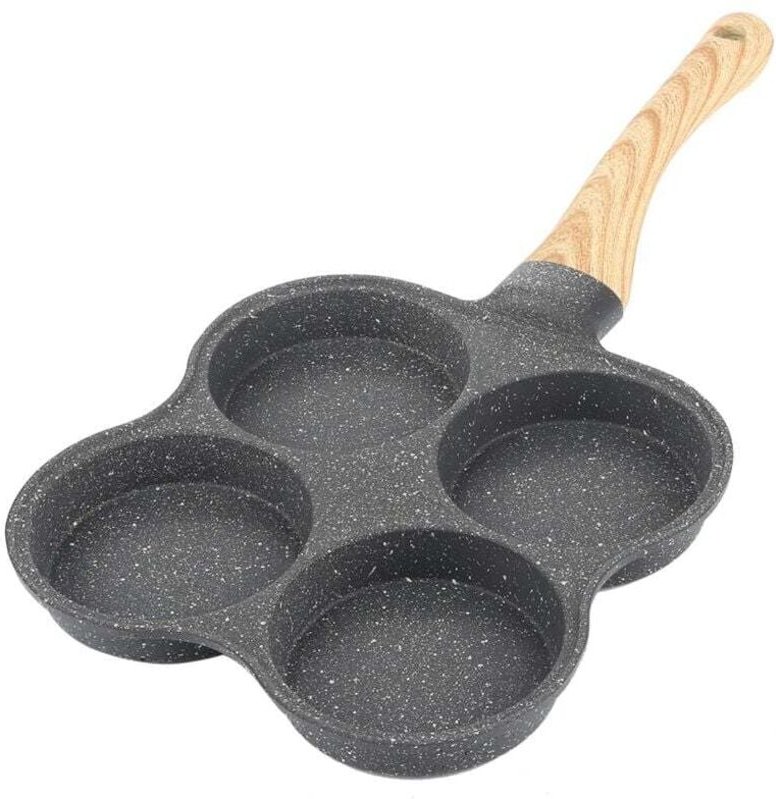 Sartén antiadherente de 4 agujeros para tortillas, ideal para desayuno, panqueques, cocina de inducción y cocina de gas.