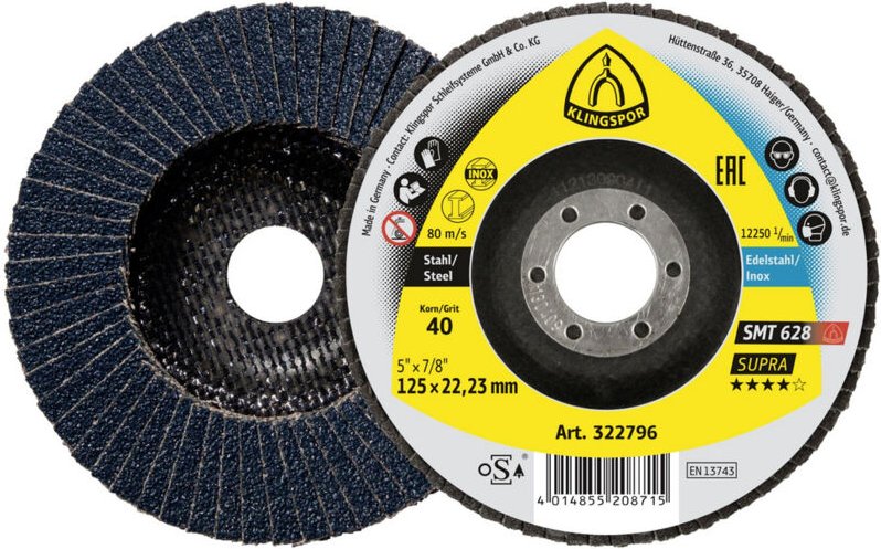 Klingspor 322803 SMT 628 Schleifmopteller, 180 x 22,23 mm Korn 40 gerade Durchmesser 180 mm 10 St