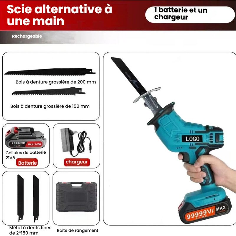 Akku-Säbelsäge für Makita 21V, 21 mm Hublänge, variable Drehzahl 3500 U/min, Akku-Säbelsäge mit 4 Sägeblättern für Holz,...