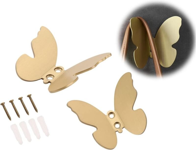 Dekorative Wandhaken, kleine moderne Haken aus goldenem Messing, Schmetterlings-Badetuchhaken, Kleiderhaken, Huthaken, B...