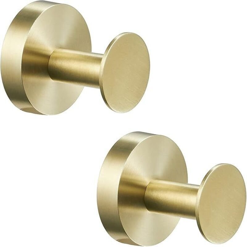 Set mit 2 runden Kleiderhaken aus Edelstahl, Garderobenständer mit gebürsteter Goldoberfläche, Kleiderhaken zur Wandmont...