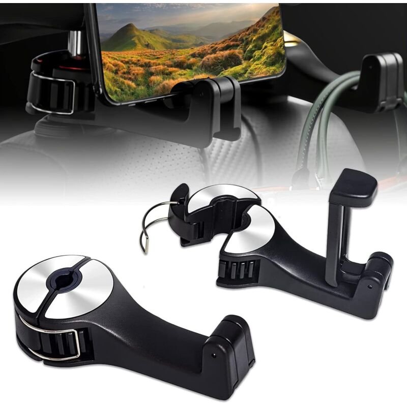 2-in-1 Auto Kopfstütze Haken, GM Rücksitzhaken, mit Handyhalterung, 360° Rotation Auto Kopfstütze Aufbewahrungsmanager H...