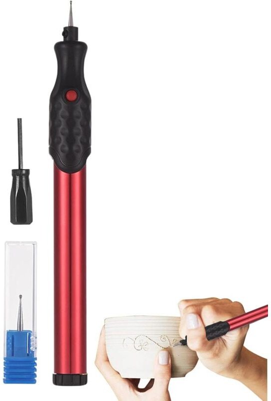 Universeller Glasgravierstift, elektrischer Akku-Gravierstift für Metall – Akku-Gravierstab für Holz und Stein, Rot