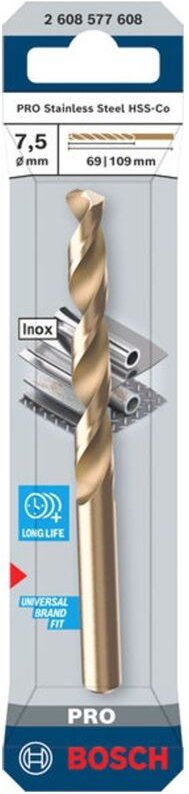 Bosch PRO Spiralbohrer Stainless Steel HSS-Co, 7,5 x 69 x 109 mm