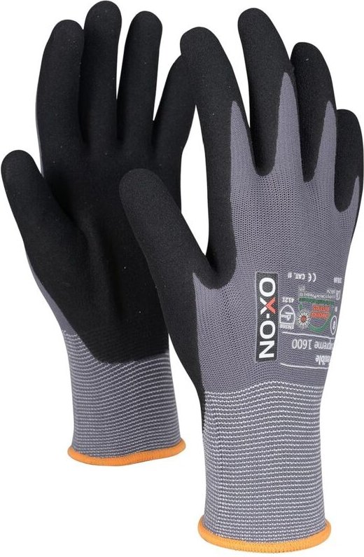 170.68 Handschuhe Flexible Supreme 1600 Größe 8 schwarz/hellgrau EN388 EN4 - Ox-on