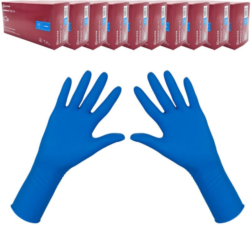 Latexhandschuhe, Größe M, blau, Mercator Ambulance, Hochrisiko, 50 Stück, Karton, 10er-Packung