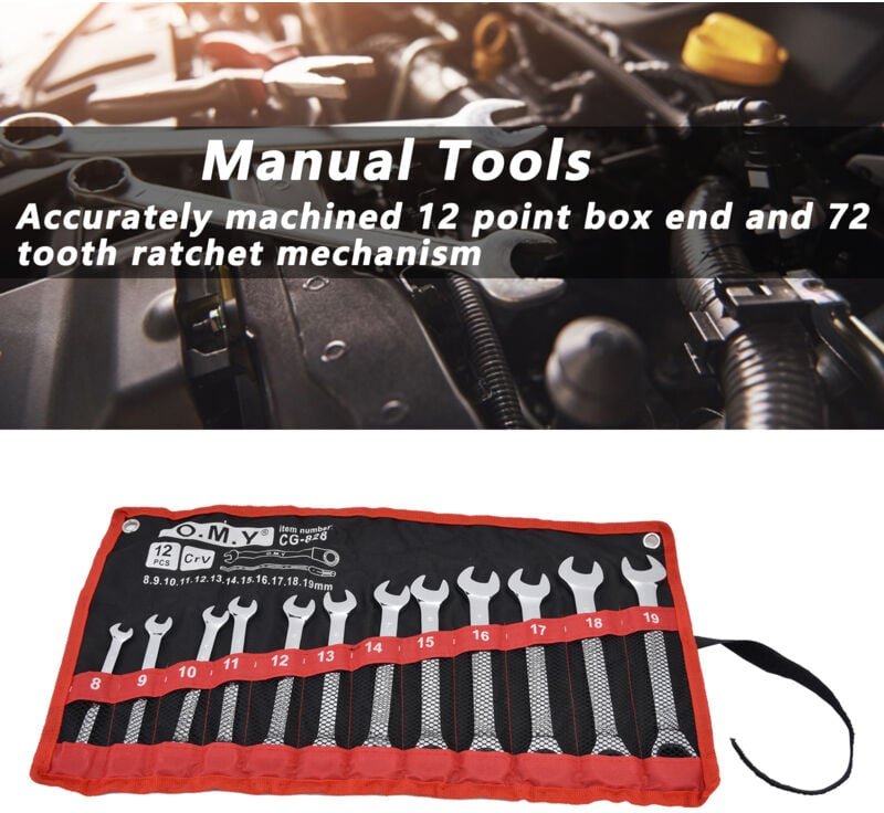 Rosvola 12 Stück Klappratschenschlüssel I Ratschenschlüssel mit offenem Ende 8 bis 19 mm I Werkzeugsatz