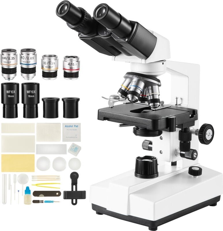 Binokulares zusammengesetztes Mikroskop, 40- bis 2500-fache Vergrößerung, Labormikroskop mit LED-Beleuchtung, zweischich...
