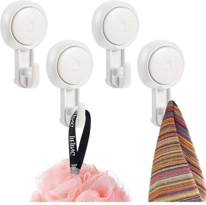 Set mit 4 Wandhaken aus Kunststoff mit Saugnapf, Tragkraft 5 kg, kein Bohren erforderlich, wiederverwendbar, 360° drehba...
