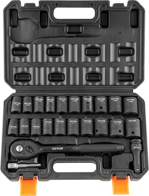 VEVOR Profi Steckschlüsselsatz CR-V-legierter Stahl 23-tlg. Steckschlüssel Satz 7/16-1 Zoll Stecknüsse Schlagschrauber, ...