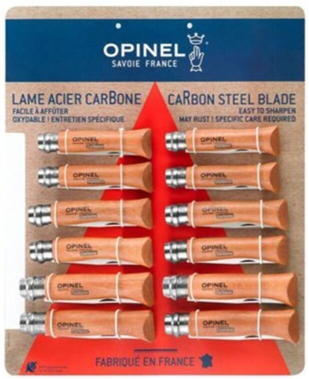 Packung mit 12 Opinel-Messern, Klinge aus Kohlenstoffstahl, mango in lackierter Buche, enthält 4 Stk. von Nr. 06, Nr. 07...