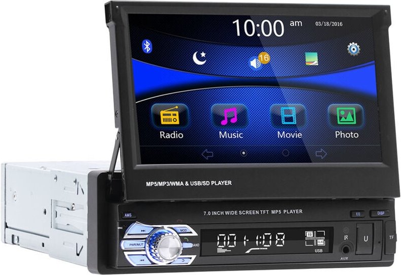 1-DIN-Autoradio mit 7-Zoll-HD-Ausklappbildschirm, Bluetooth, Freisprecheinrichtung, USB, FM-Radio, MirrorLink, AUX-Einga...