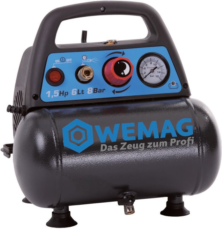 Wemag - Kompressor Airliner 110-6 ölfrei 8 bar 6 l. Kessel 230 V/50 Hz, 1,5 ps