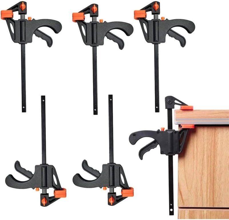 6 Stück Einhand-Stangenklemmen, OUYLAF, Ratschenklemmen, 4 Zoll, F-Schnellklemmen, Zimmermannsklemmen